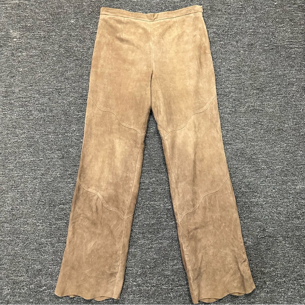 Terry Lewis Suede Genuine Leather Scalloped Hem Brown Pants Womens Size 10 P